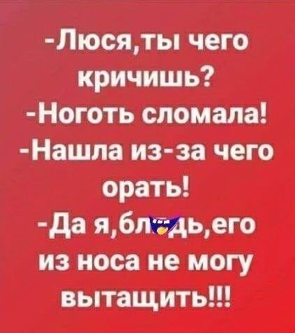 Люсяты чего кричишь Ноготь сломала Нашпа из за чего орать да я6п дьего из носа не могу вытащить