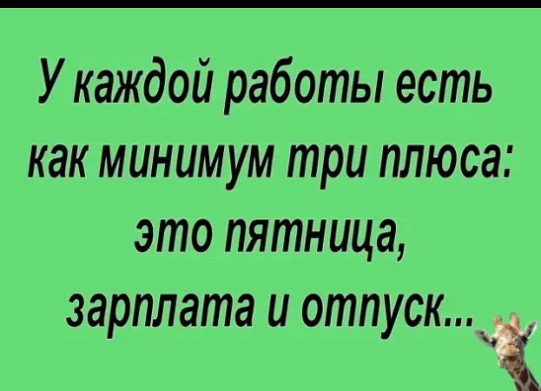 У каждой работы есть как минимум три плюса это пятница зарплата и отпуск