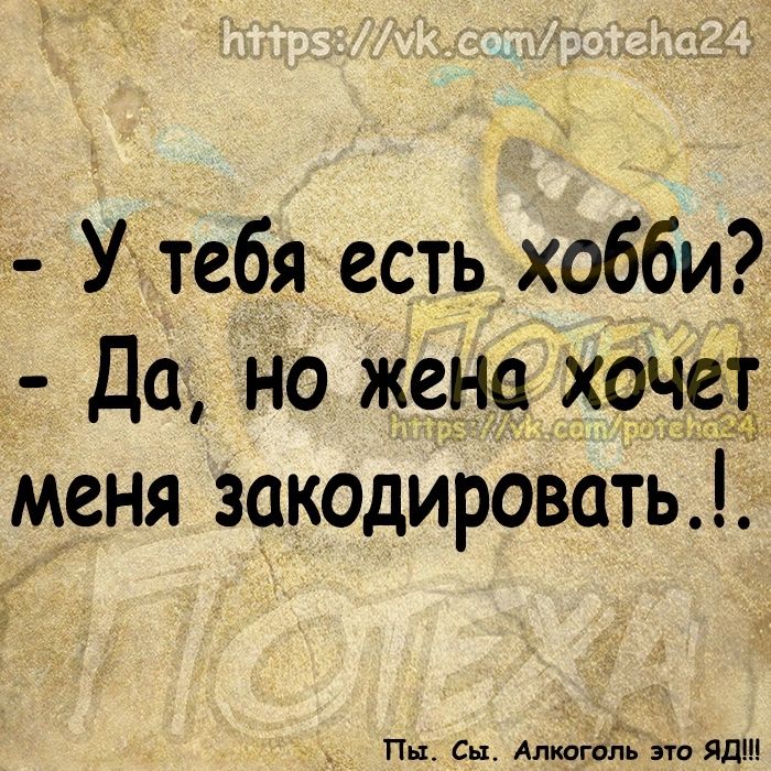 У тебя есть хобби Да но жена хочет меня закодировать Пн Сы Апидгол по ядш