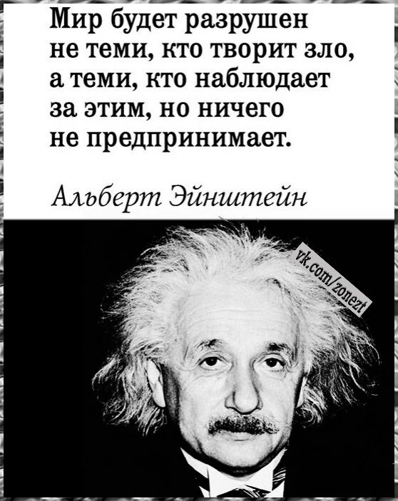 Мир будет разрушен не теми кто творит зло теми кто наблюдает за этим но ничего не предпринимает Альберт Эйнштейн