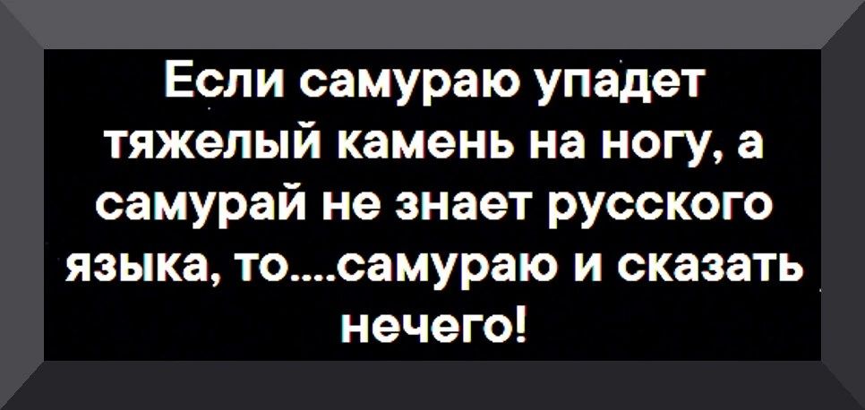 Если самураю упадет тяжелый камень на ногу а самурай не знает русского языка тосамураю и сказать нечего