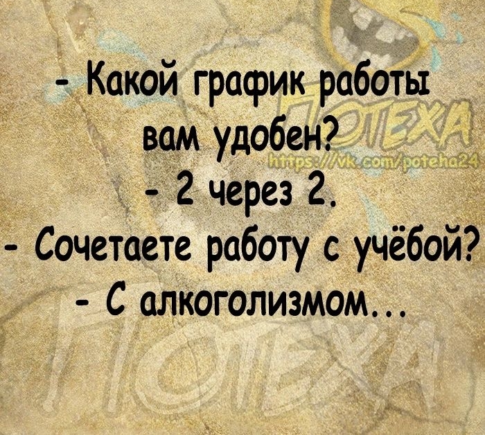 Какой график работы вам уд06ен 2 через 2 а Сочетаете работу с учёбой С алкоголизмом