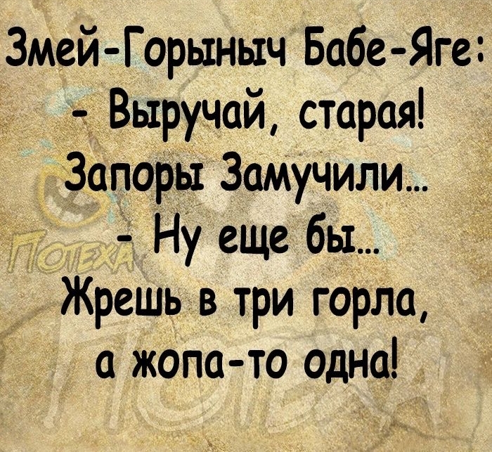 Змей Горыныч Бабе Яга _ Выручай старая Запоры Замучили Ну еще бы Жрешь в три горла жопа то одна