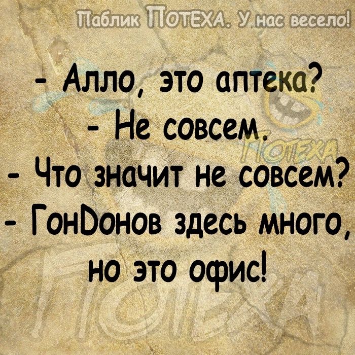 Алло это аптека Не совсем Чтодзначит не совсем ГонЬонов здесь много но это офис