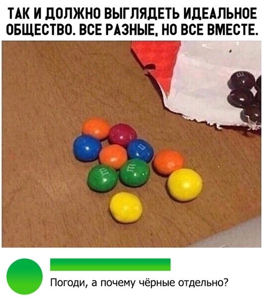 ТАК И дОЛЖНП ВЫГПЯДЕТЬ ИДЕАЛЬНОЕ ОБЩЕСТВО ВСЕ РАЗНЫЕ НО ВСЕ ВМЕСТЕ Погоди а почему чёрные отдельно