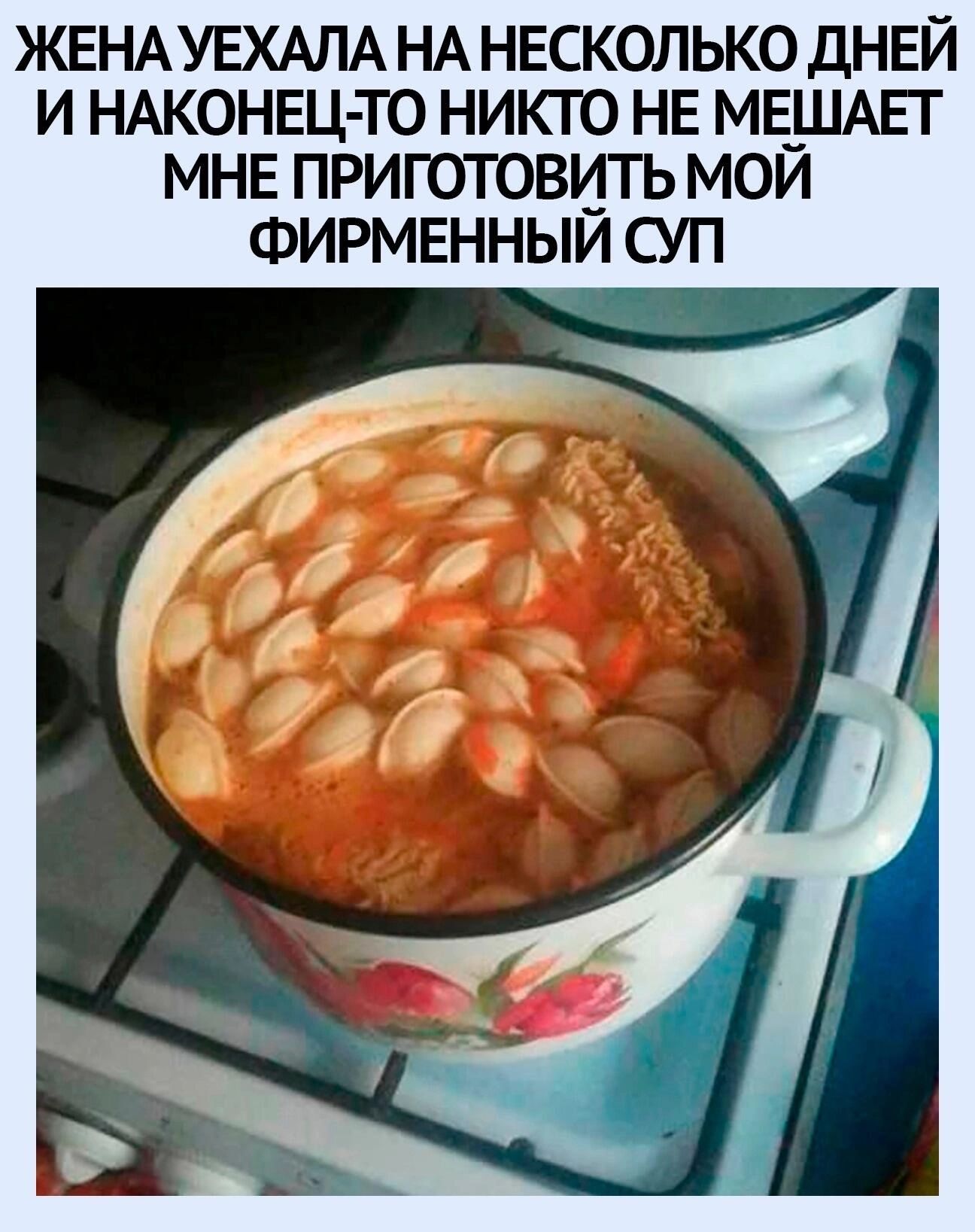 ЖЕНАУЕХАЛА НА НЕСКОЛЬКО ДНЕЙ И НАКОНЕЦ ТО НИКТО НЕ МЕ_ШАГ МНЕ ПРИГОТОВИТЬ МОИ ФИРМЕННЫИ СУП