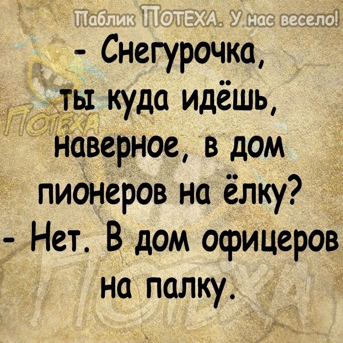 Снегурочка ть куда идёшь Наверное в дом пионеров на ёлку 5 Нет В дом Офицеров на полку