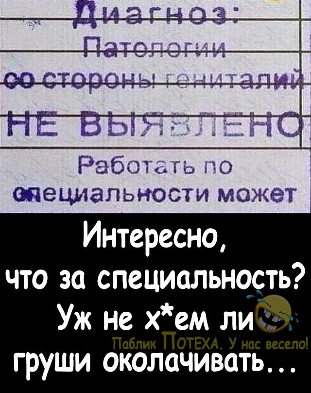 Рабочгь по опециапьности может Интересно что за специальность Уж не хем лил груши околачивать