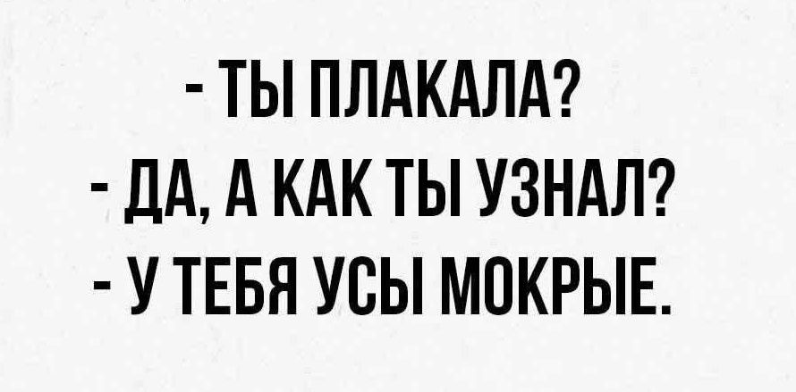 ТЫ ПЛАКАЛА дА А КАК ТЫ УЗНАЛ У ТЕБЯ УСЫ МПКРЫЕ