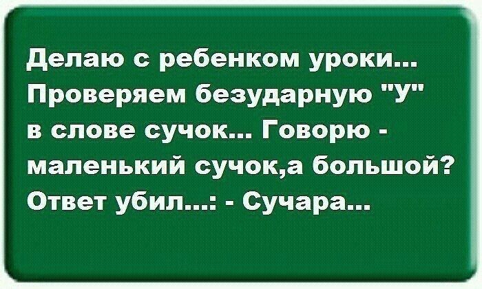 делаю ребенком уроки Проверяем безудариую У в слове сучок Говорю маленький сучока большой Ответ убил Сучара