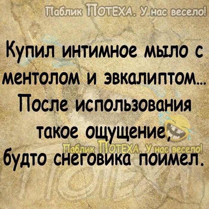 Купил интимное мыло с Ментолом и эвкалиптом После Использования _ такое ощущение уд _ шт дбудто сне вика поиімел