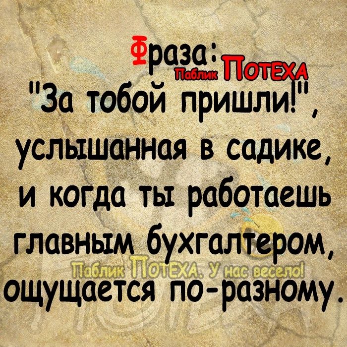 Фраза За тобой приш иштг услышанная в садике и котаты работаешь главным бухгалгером 247 Ёощущается по разі Юму