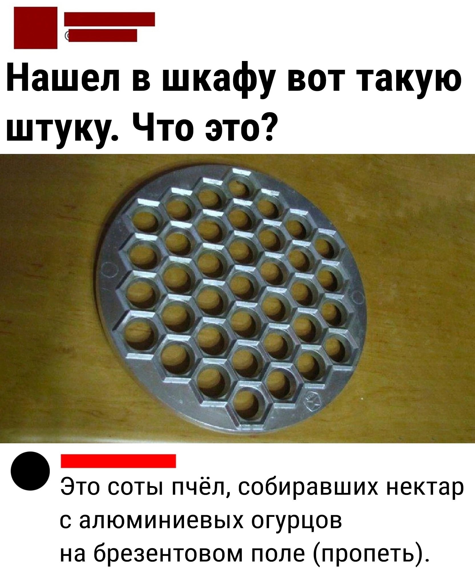 Нашел в шкафу вот такую штуку Что это Это соты пчёл собиравших нектар алюминиевых огурцов на брезентовом поле пропеть