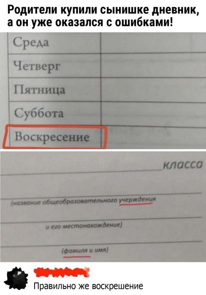 Родители купили сынишке дневник а он уже оказался с ошибками Правильно же воскрешение