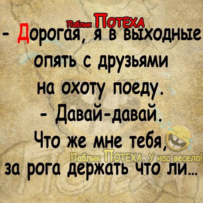 ДорогаТЩЁьЁходные опять с друзьями на охоту поеду Д авай давай Что же мне те6 Ёза рога держать Чтб ли А