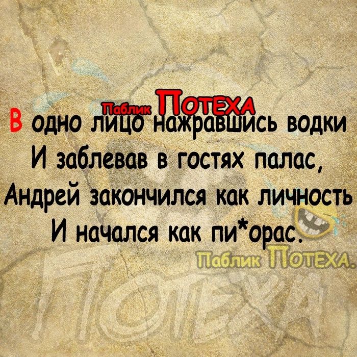 В одно лсь водки И заблевав в гостях палас _ Андрей закончился как личность И начался как пи орр 5