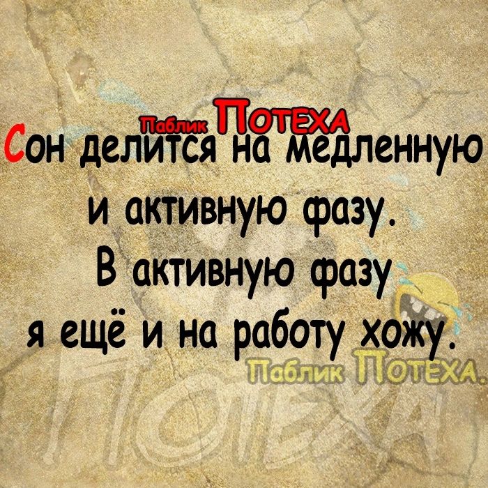 Сон ьделтапнтжеаленную и активную фазу В актИвную фазу я ещё и на работу хожудъ