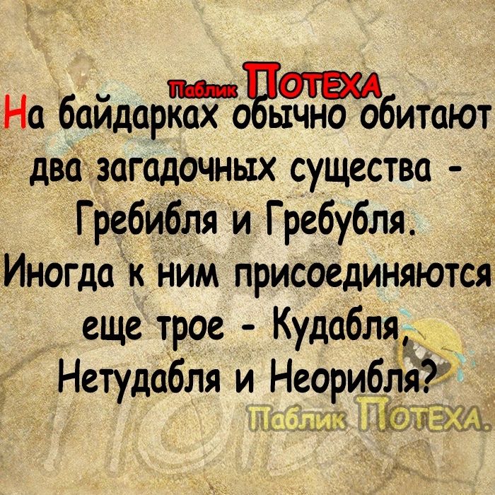 пв На баидарках о ычно обитают два загадочных существа Гребибля и Гребубля _ Иногдак нИм присоединяются еще трое Кудабляч_ Нетудабля и Неорибіі ч 1115 1 533