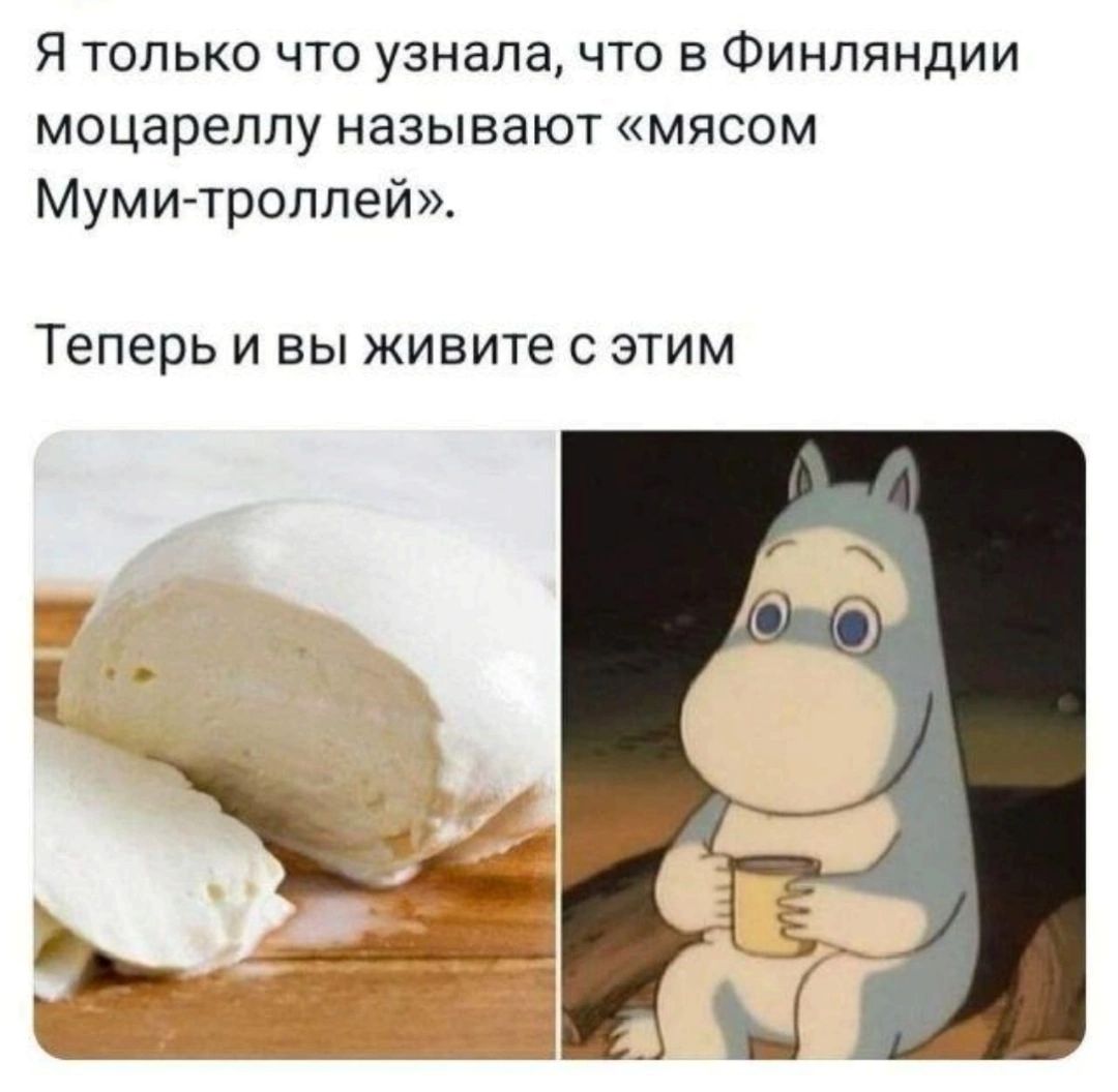 Я только что узнала что в Финляндии моцарелпу называют мясом Муми троппей Теперь и вы живите с этим