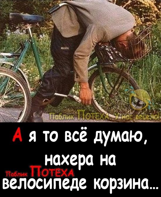 Я ТО всё думаю нцхера на велосипеде КОРЗИНО