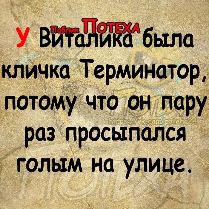 У ВЙТаЁЖбыла кличка Терминатор потому что он пару раз просЫПолСя голым на улице