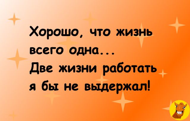 Хорошо что жизнь всего одна две жизни работать я бы не выдержал