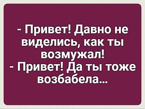 Привет давно не виделись как ты возмужал Привет да ты тоже возбабела