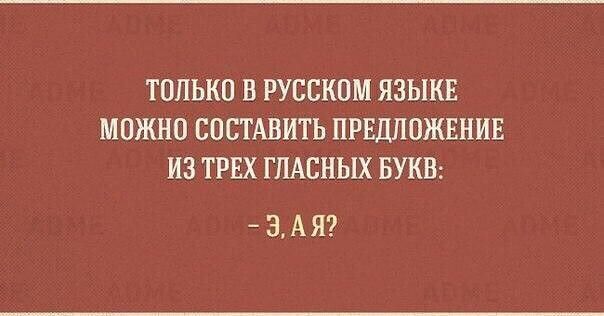 ТОЛЬКО В РУССКОМ ЯЗЫКЕ МОЖНО СОСТАВИТЬ ПРЕДЛОЖЕНИЕ ИЗ ТРЕХ ГПАСНЫХ БУКВ ЗАЯ