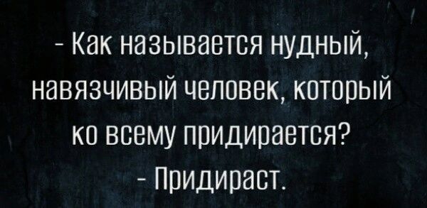 Как называется нудный навязчивый человек который кп всему придирается Придираст