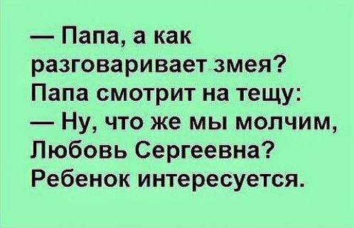 Папа а как разговаривает змея Папа смотрит на тещу Ну что же мы молчим Любовь Сергеевна Ребенок интересуется