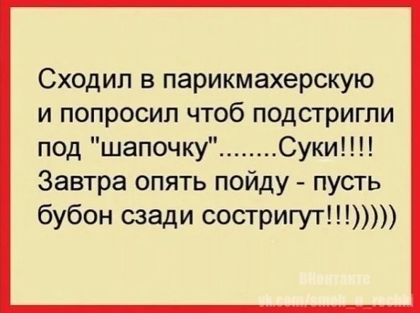 Сходил в парикмахерскую и попросил чтоб подстригли под шапочку Суки Завтра опять пойду пусть бубон сзади состригут