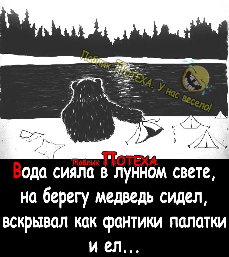 ода сияла в лунном свете на берегу медведь сидел вскрывал как фантики палатки и ел