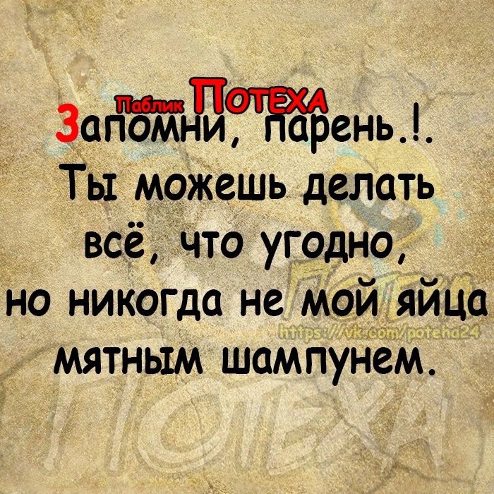 Загпблідтеньі Ты можешь делать всё Что угодно но никогда не мой яйцо мятным шампунём