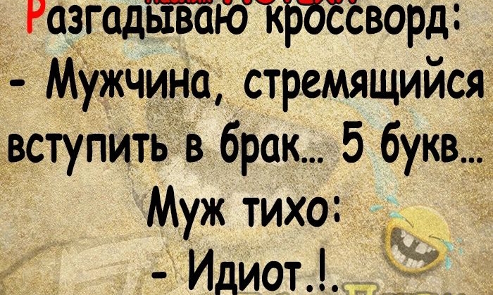 Разгщдворд Мужчина стремящийся вступить в брак 5 букв Муж тихо С __ Идиот