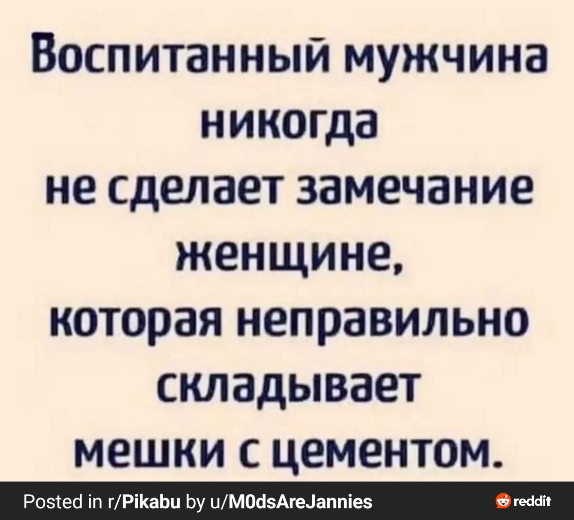 Воспитанный мужчина никогда не сделает замечание женщине которая неправильно складывает мешки с цементом Рпзкец пРіКаЬц Ьу импъіздгецаппіез мал