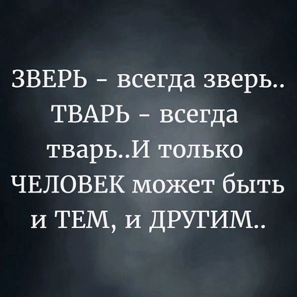 ЗВЕРЬ всегда зверь ТВАРЬ всегда тварьИ только ЧЕЛОВЕК может быть и ТЕМ и ДРУГИМ