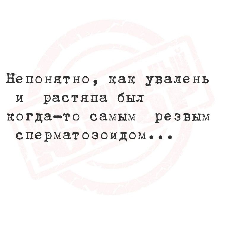 Непонятно как увалень и растяпа был когдато самым резвым сперматозоидомМ е ее