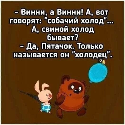 Винни а Винни А вот говорят собачий холод А свиной холод бывает Да Пятачок Только называется он холодец