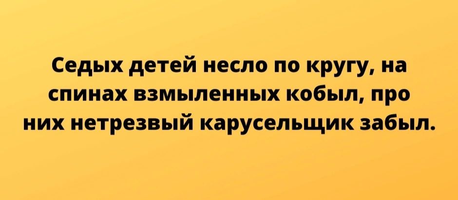 Седых детей несло по кругу на спинах взмыленных кобып про них нетрезвый карусельщик забыл