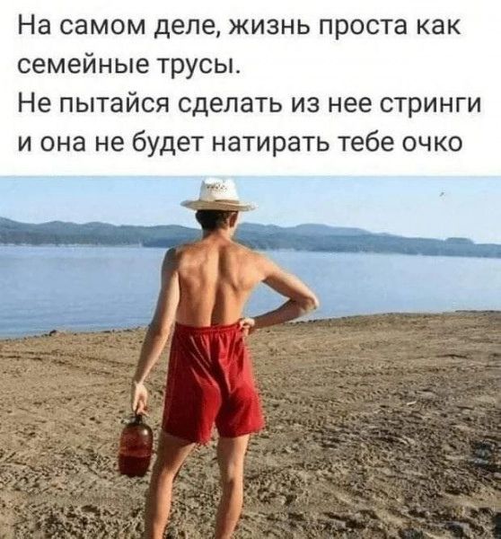 На самом деле жизнь проста как семейные трусы Не пытайся сделать из нее стринги и она не будет натирать тебе очко