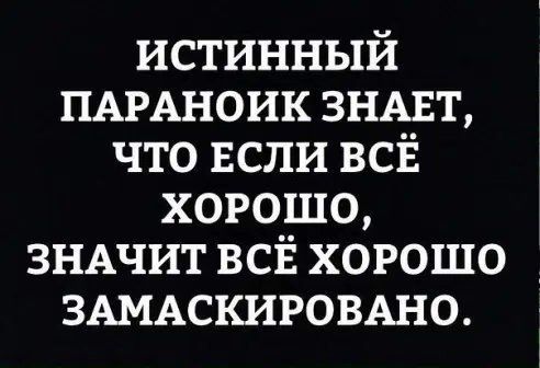 ИСТИННЫЙ ПАРАНОИК ЗНАЕТ ЧТО ЕСЛИ ВСЁ ХОРОШО ЗНАЧИТ ВСЁ ХОРОШО ЗАМАСКИРОВАНО