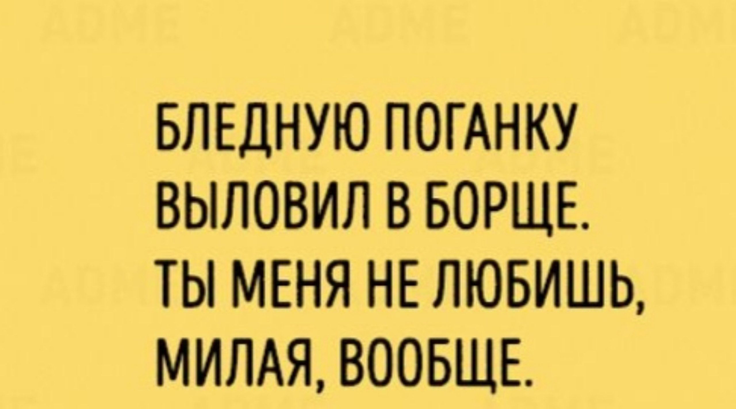 БЛЕДНУЮ ПОГАНКУ ВЫЛОВИЛ В БОРЩЕ ТЫ МЕНЯ НЕ ЛЮБИШЬ МИЛАЯ ВООБЩЕ