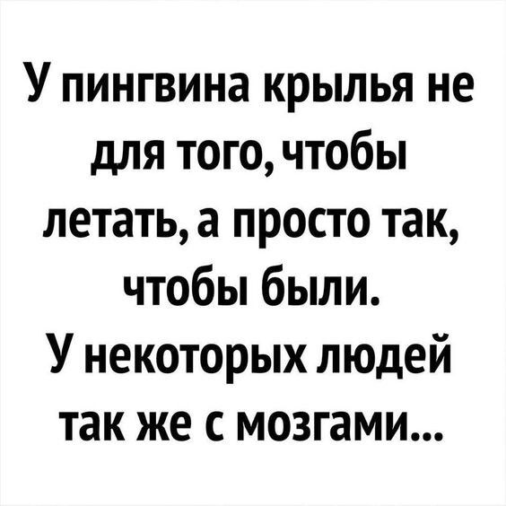 У пингвина крылья не для того чтобы летать а просто так чтобы были У некоторых людей так же с мозгами