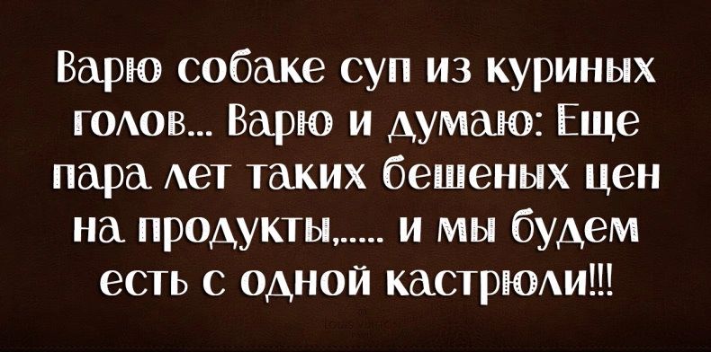 Варю собаке суп из куриных голов Варю и думаю Еще пара лет таких бешеных цен на продукты и мы будем есть с одной кастрюли