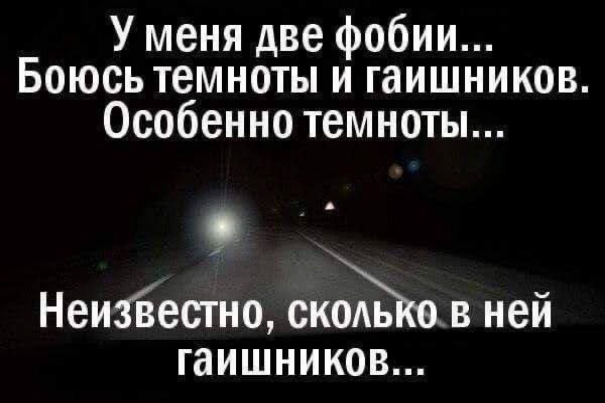 У меня две фобии Боюсь темноты и гаишников Особенно темноты НеизВестно скольков ней гаишников