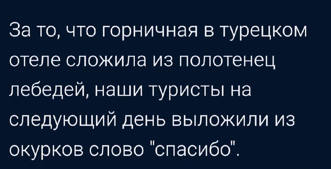 За то что горничная в турецком отеле сложила из полотенец лебедей наши туристы на следующий день выложили из окурков слово спасибо