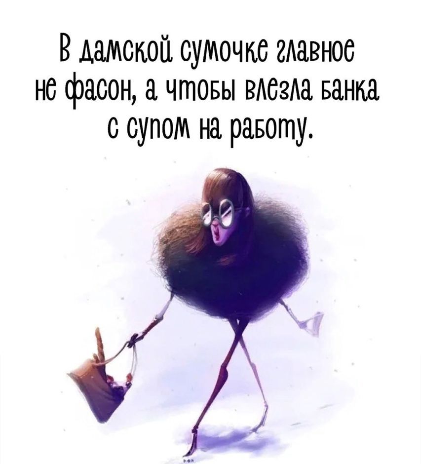 В дамской сумочкё главное не фасон а Чтовы влёзл Банка с супом на равоту