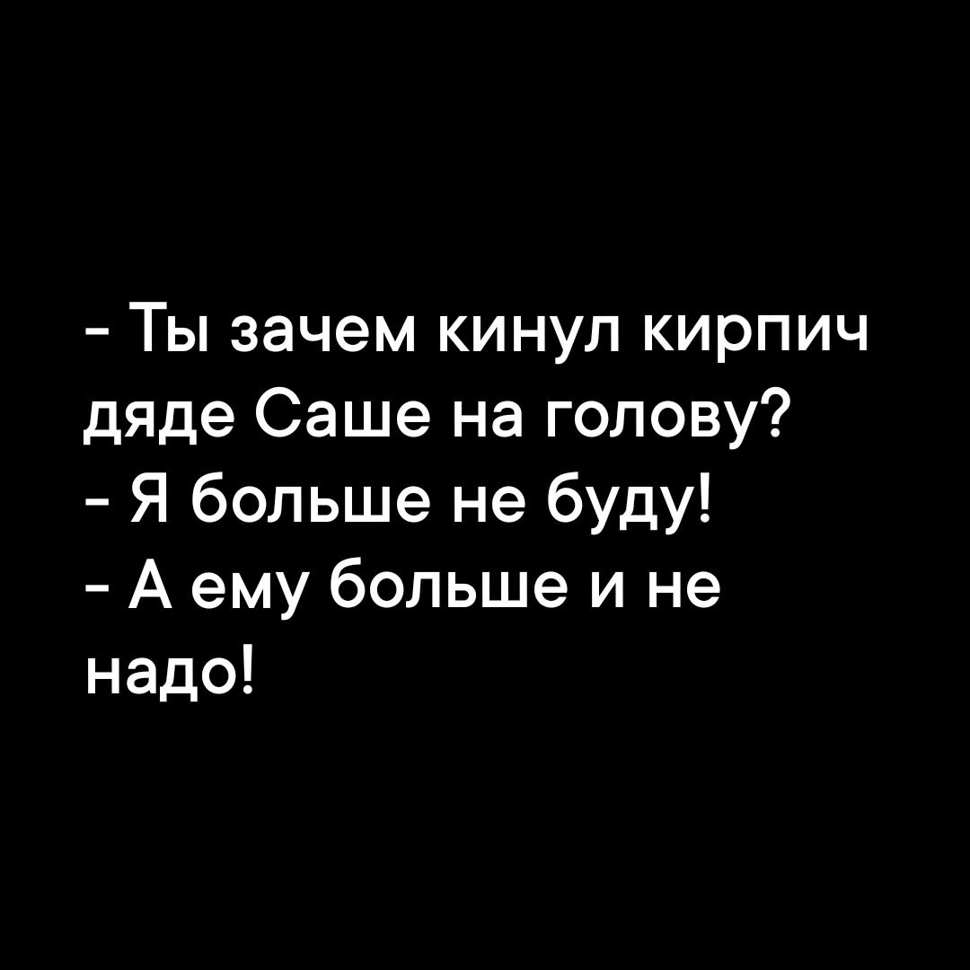 Ты зачем кинул кирпич дяде Саше на голову Я больше не буду Аему больше и не надо