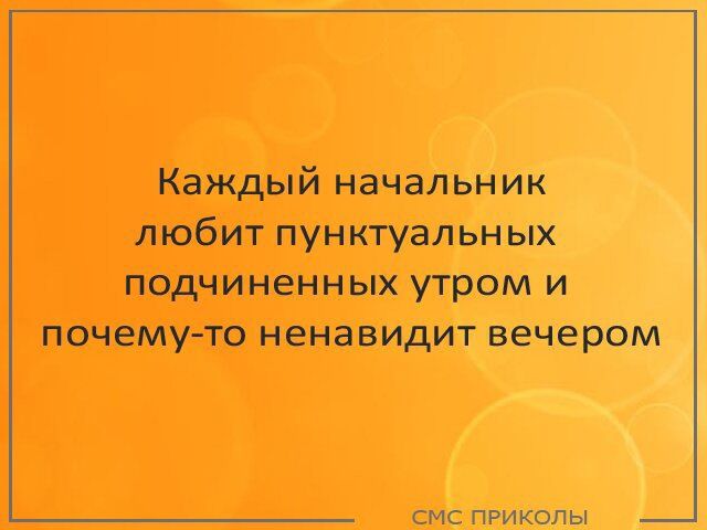 Каждый начальник любит пунктуальных подчиненных утром и почему то ненавидит вечером смс пРИКоЛЫ