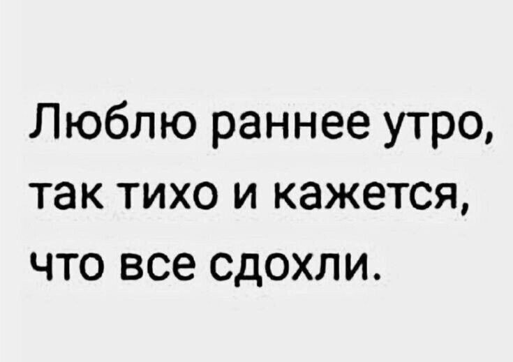 Люблю раннее утро, так тихо и кажется, что все сдохли.